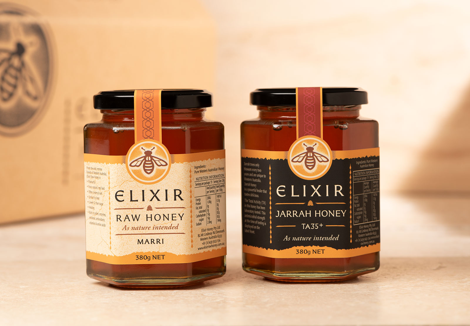 Elixir raw honey packaging design